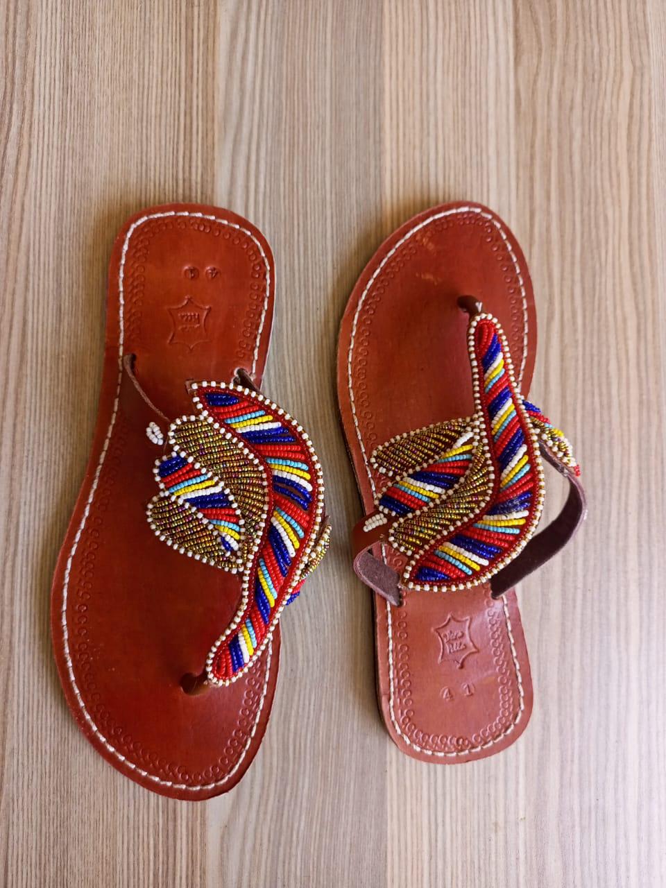 Handmade African Beaded Sandals/Authentic Maasai-Style Leather Flip-Flops Women/Boho Beach Sandals/Comfortable Summer Sandal African Gifts
