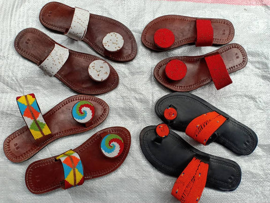 Handmade African Beaded Sandals/Authentic Maasai-Style Leather Flip-Flops Women/Boho Beach Sandals/Comfortable Summer Sandal African Gifts