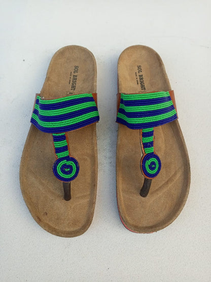 Handmade African Beaded Sandals/Authentic Maasai-Style Leather Flip-Flops Women/Boho Beach Sandals/Comfortable Summer Sandal African Gifts