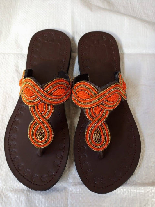 Handmade African Beaded Sandals/Authentic Maasai-Style Leather Flip-Flops Women/Boho Beach Sandals/Comfortable Summer Sandal African Gifts