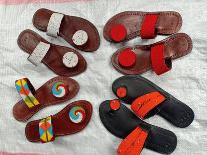 Handmade African Beaded Sandals/Authentic Maasai-Style Leather Flip-Flops Women/Boho Beach Sandals/Comfortable Summer Sandal African Gifts