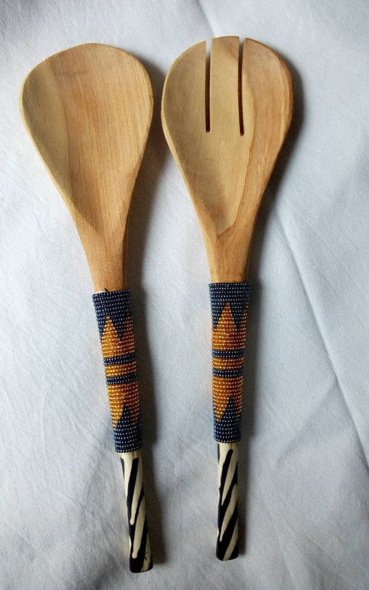ON SALE: Wooden Server,wooden utensils, wooden spoon,wood spoon and fork ,gift idea,salad server,olive wood server.