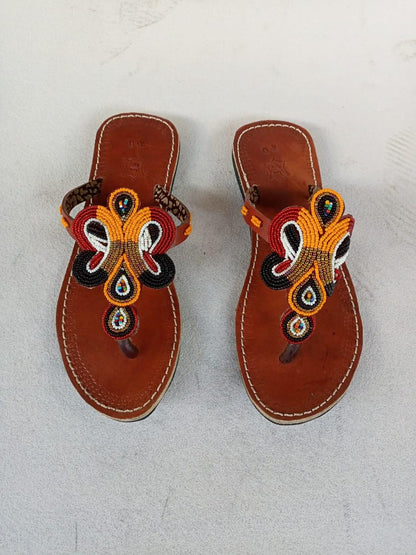 Handmade African Beaded Sandals/Authentic Maasai-Style Leather Flip-Flops Women/Boho Beach Sandals/Comfortable Summer Sandal African Gifts