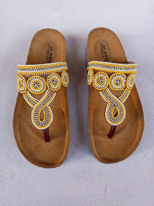 Handmade African Beaded Sandals/Authentic Maasai-Style Leather Flip-Flops Women/Boho Beach Sandals/Comfortable Summer Sandal African Gifts