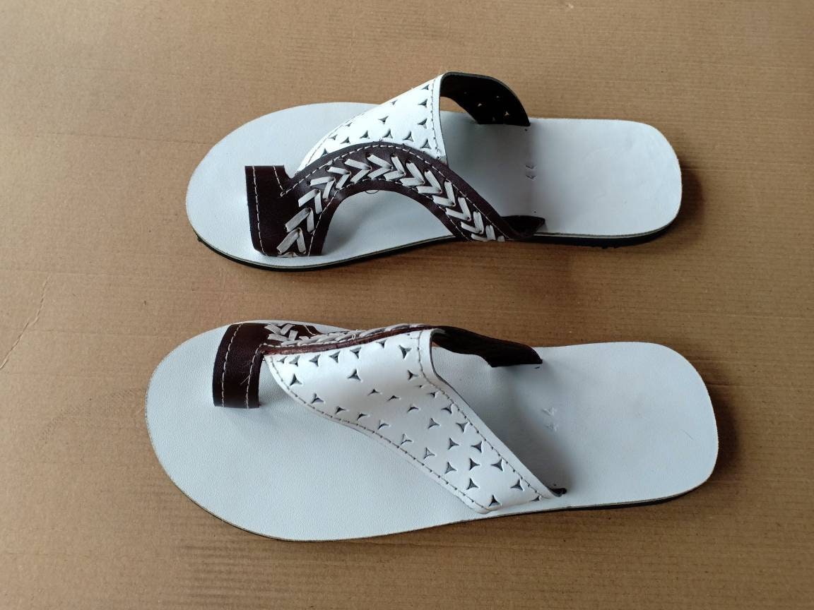 Handmade African Men's Sandals/Genuine Leather Beaded Flip-Flops/Comfortable Summer Sandals for Men/African Shoes/Unique Gift for Him