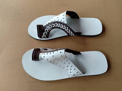 Handmade African Men's Sandals/Genuine Leather Beaded Flip-Flops/Comfortable Summer Sandals for Men/African Shoes/Unique Gift for Him