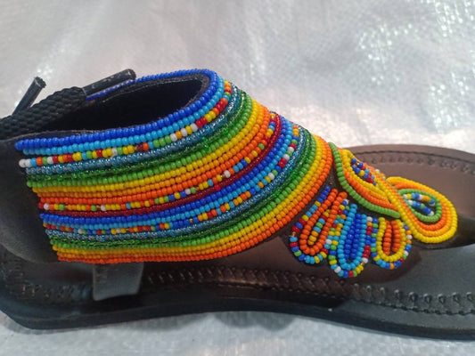 Handmade African Beaded Sandals/Authentic Maasai-Style Leather Flip-Flops Women/Boho Beach Sandals/Comfortable Summer Sandal African Gifts