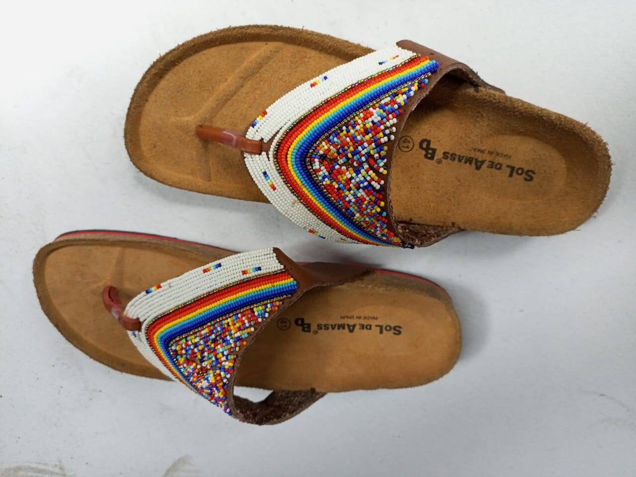 Handmade African Beaded Sandals/Authentic Maasai-Style Leather Flip-Flops Women/Boho Beach Sandals/Comfortable Summer Sandal African Gifts