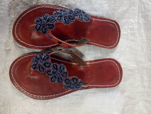 Handmade African Beaded Sandals/Authentic Maasai-Style Leather Flip-Flops Women/Boho Beach Sandals/Comfortable Summer Sandal African Gifts