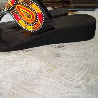 Handmade African Beaded Sandals/Authentic Maasai-Style Leather Flip-Flops Women/Boho Beach Sandals/Comfortable Summer Sandal African Gifts