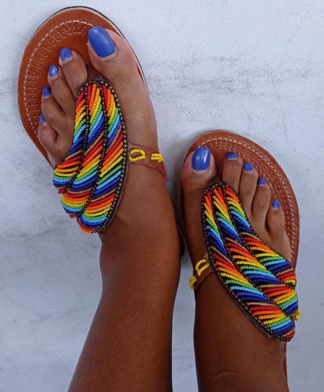 Handmade African Beaded Sandals/Authentic Maasai-Style Leather Flip-Flops Women/Boho Beach Sandals/Comfortable Summer Sandal African Gifts
