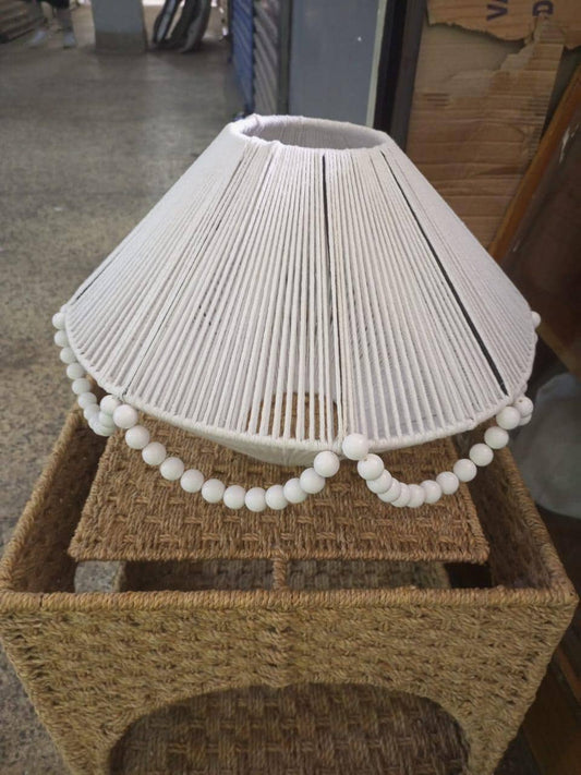 Handcrafted White Cord Lamp Shade with Elegant Beads – Boho Chic Lighting for Home Décor