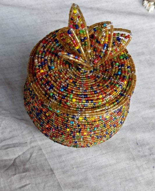 Brown colour jewelry box with lid, handcrafted jewelry box, handmade jewelry box made of beads, gift for a friend.