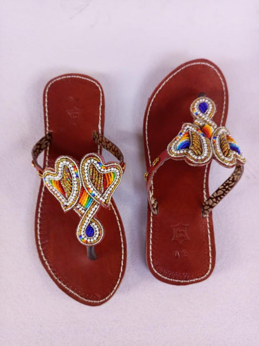 Handmade African Beaded Sandals/Authentic Maasai-Style Leather Flip-Flops Women/Boho Beach Sandals/Comfortable Summer Sandal African Gifts