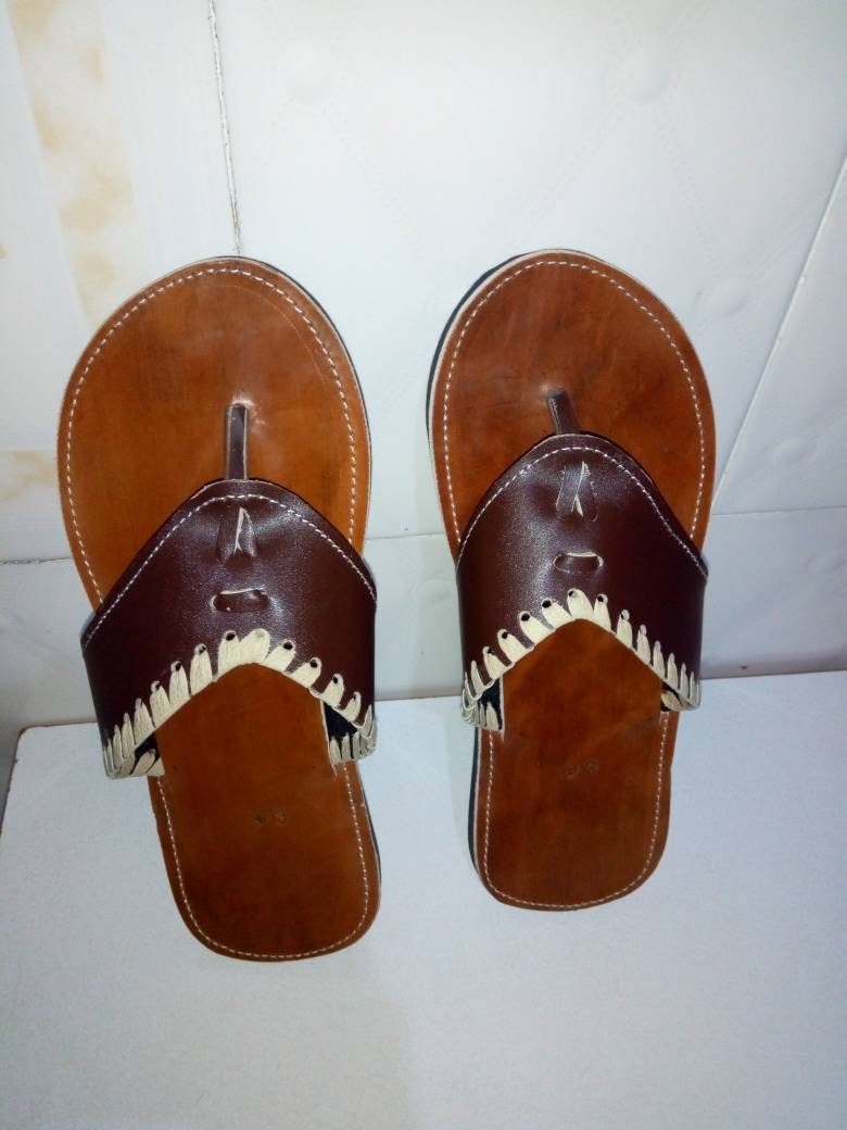 Handmade African Men's Sandals/Genuine Leather Beaded Flip-Flops/Comfortable Summer Sandals for Men/African Shoes/Unique Gift for Him