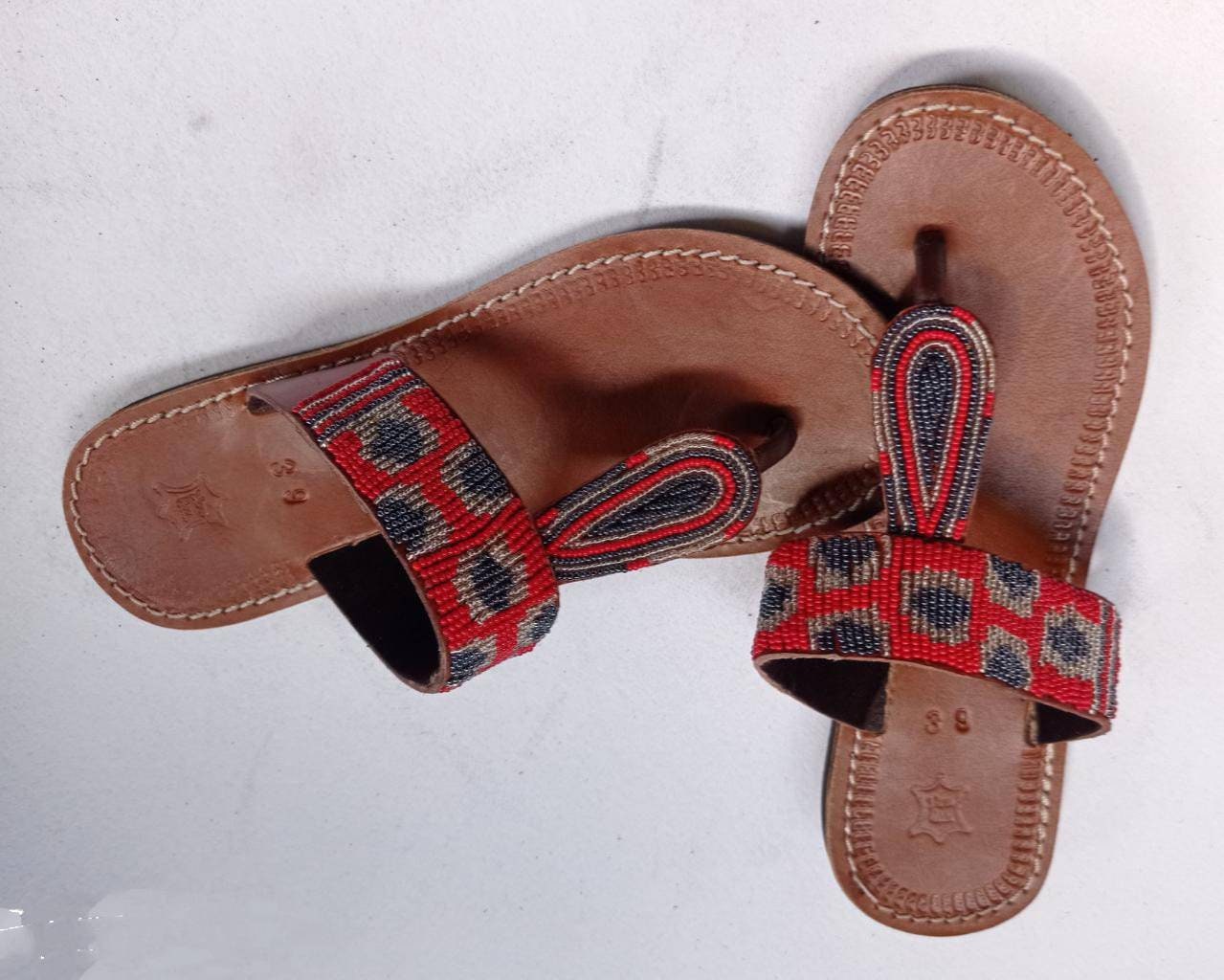 Handmade African Beaded Sandals/Authentic Maasai-Style Leather Flip-Flops Women/Boho Beach Sandals/Comfortable Summer Sandal African Gifts