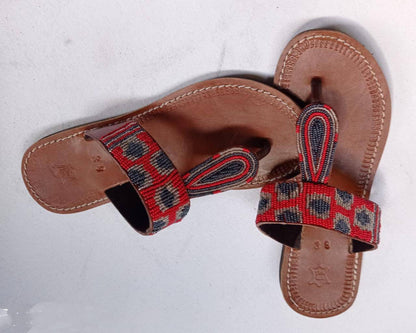 Handmade African Beaded Sandals/Authentic Maasai-Style Leather Flip-Flops Women/Boho Beach Sandals/Comfortable Summer Sandal African Gifts