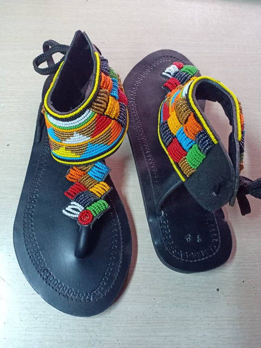 Handmade African Beaded Sandals/Authentic Maasai-Style Leather Flip-Flops Women/Boho Beach Sandals/Comfortable Summer Sandal African Gifts