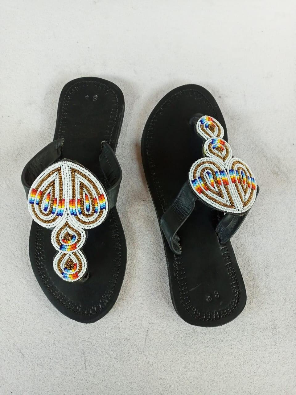 Handmade African Beaded Sandals/Authentic Maasai-Style Leather Flip-Flops Women/Boho Beach Sandals/Comfortable Summer Sandal African Gifts