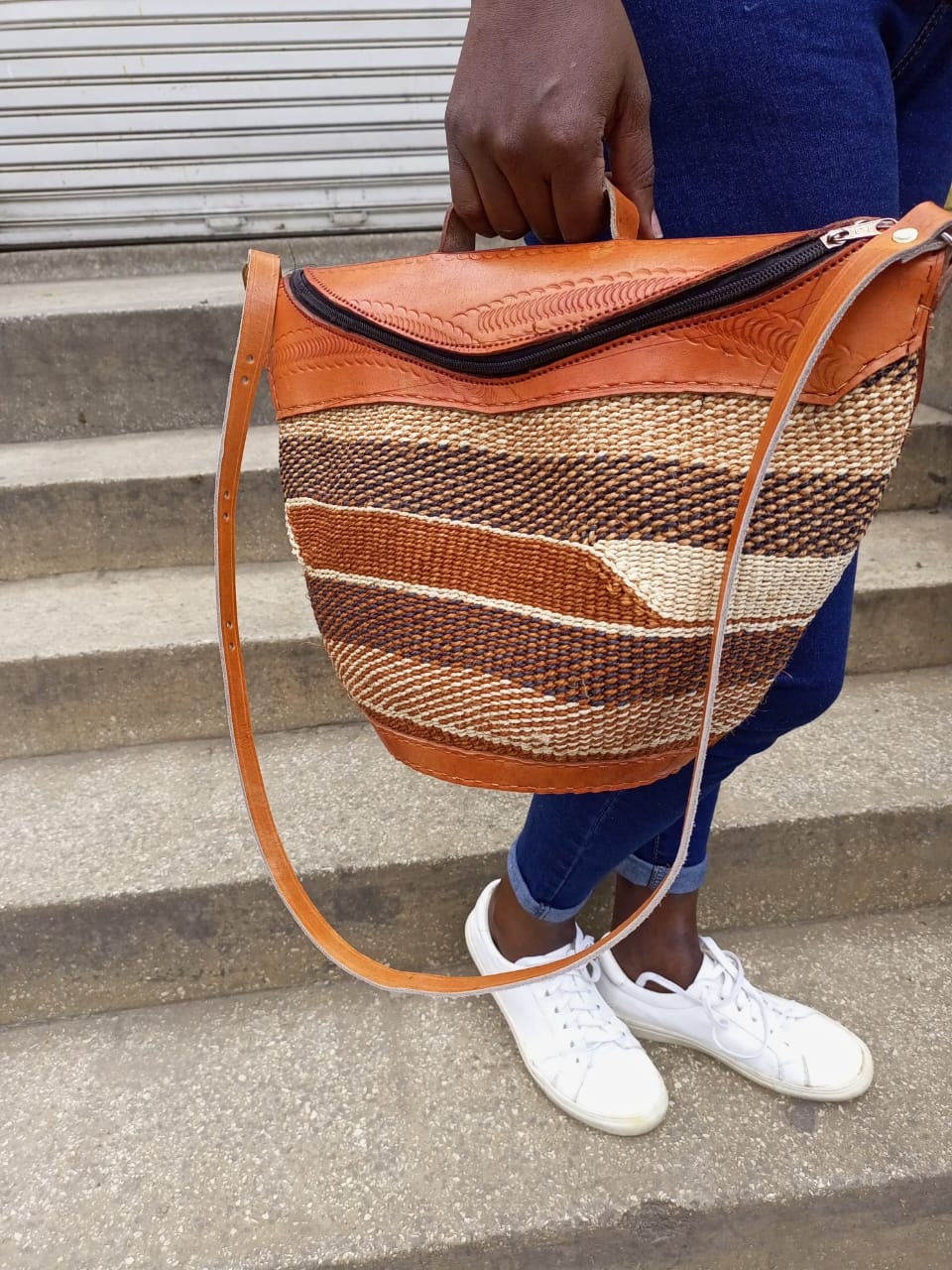 Handmade Woven Sisal Sling Bag - Boho Eco-Friendly Crossbody Bag | Sustainable Natural Fiber Purse | African Artisan Handcrafted Bag