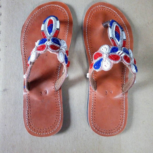 Handmade African Beaded Sandals/Authentic Maasai-Style Leather Flip-Flops Women/Boho Beach Sandals/Comfortable Summer Sandal African Gifts