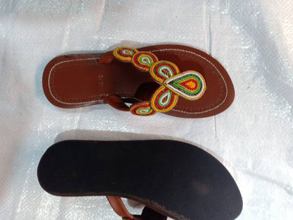 Handmade African Beaded Sandals/Authentic Maasai-Style Leather Flip-Flops Women/Boho Beach Sandals/Comfortable Summer Sandal African Gifts