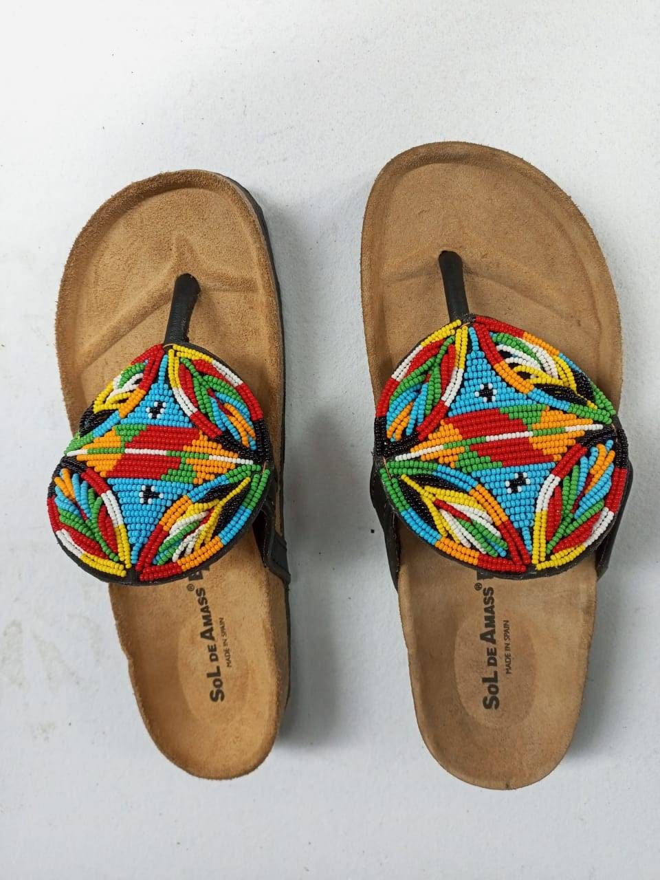 Handmade African Beaded Sandals/Authentic Maasai-Style Leather Flip-Flops Women/Boho Beach Sandals/Comfortable Summer Sandal African Gifts