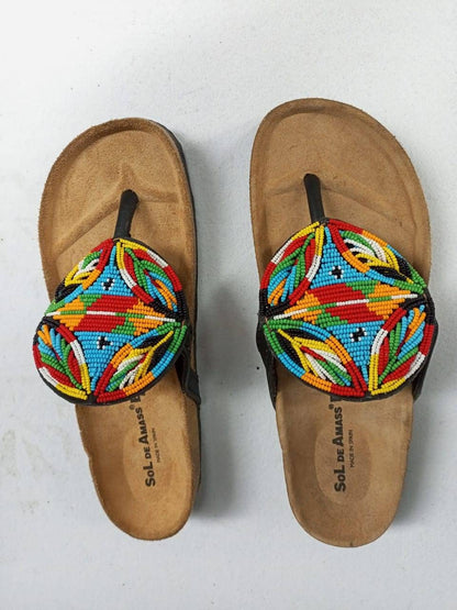 Handmade African Beaded Sandals/Authentic Maasai-Style Leather Flip-Flops Women/Boho Beach Sandals/Comfortable Summer Sandal African Gifts