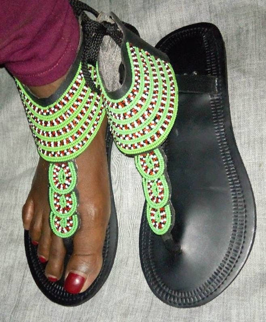 Handmade African Beaded Sandals/Authentic Maasai-Style Leather Flip-Flops Women/Boho Beach Sandals/Comfortable Summer Sandal African Gifts