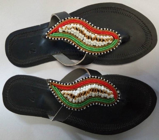 Handmade African Beaded Sandals/Authentic Maasai-Style Leather Flip-Flops Women/Boho Beach Sandals/Comfortable Summer Sandal African Gifts