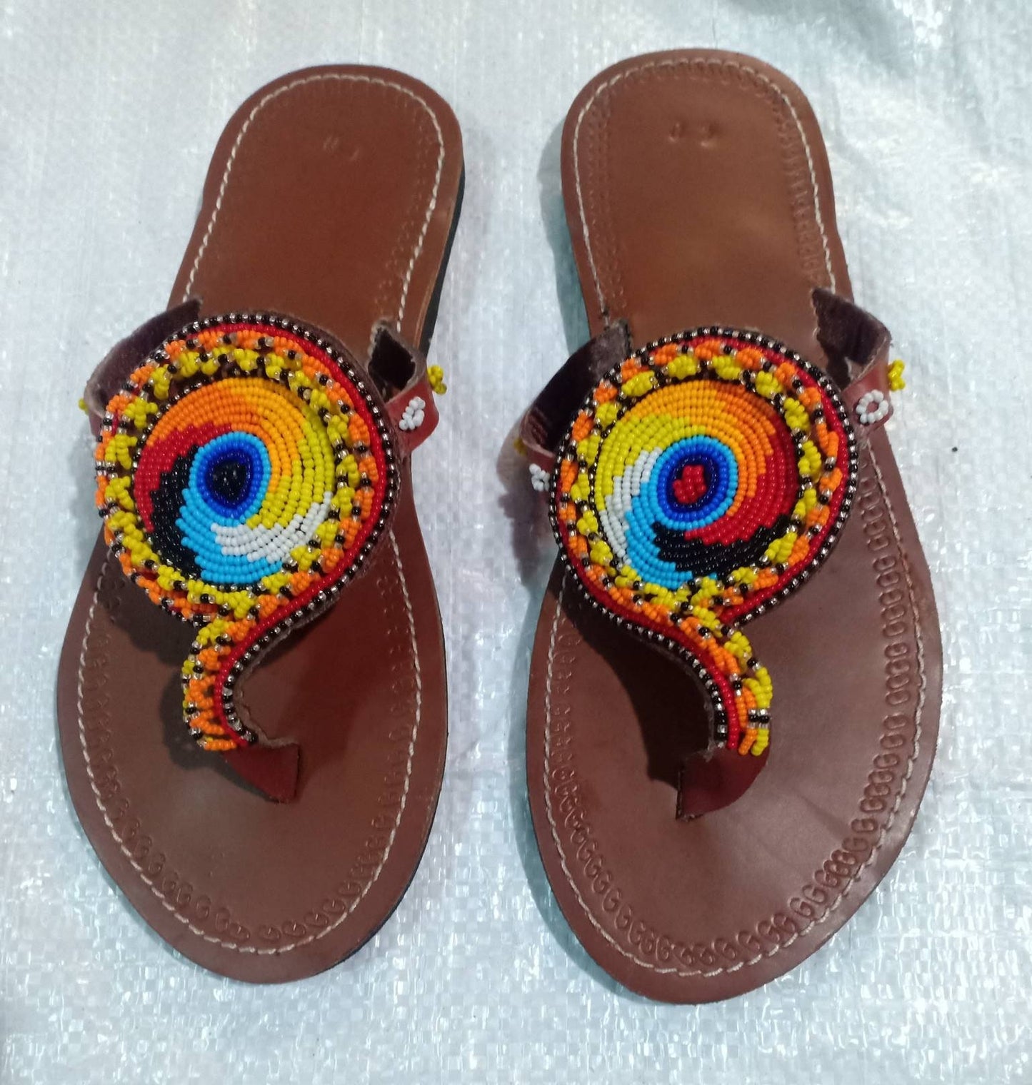 Handmade African Beaded Sandals/Authentic Maasai-Style Leather Flip-Flops Women/Boho Beach Sandals/Comfortable Summer Sandal African Gifts
