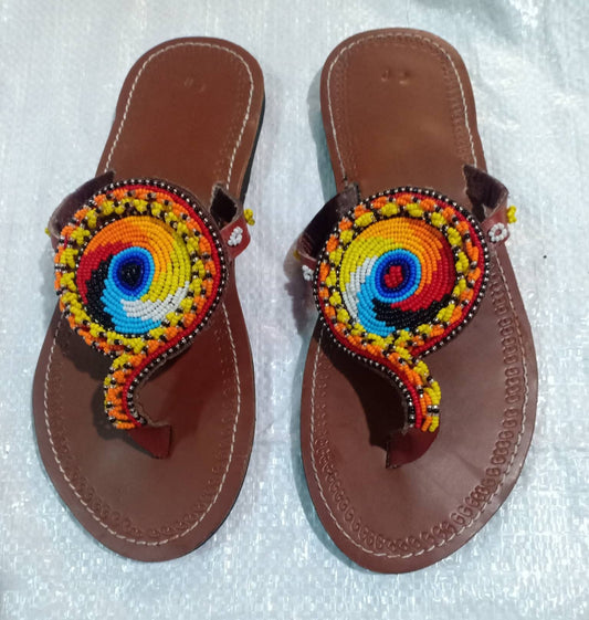 Handmade African Beaded Sandals/Authentic Maasai-Style Leather Flip-Flops Women/Boho Beach Sandals/Comfortable Summer Sandal African Gifts