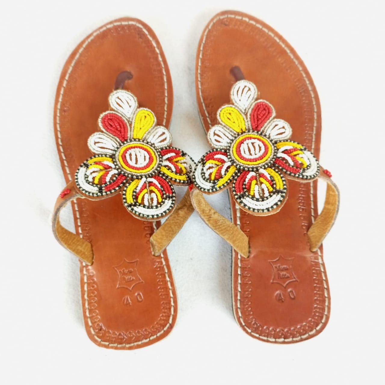 Handmade African Beaded Sandals/Authentic Maasai-Style Leather Flip-Flops Women/Boho Beach Sandals/Comfortable Summer Sandal African Gifts
