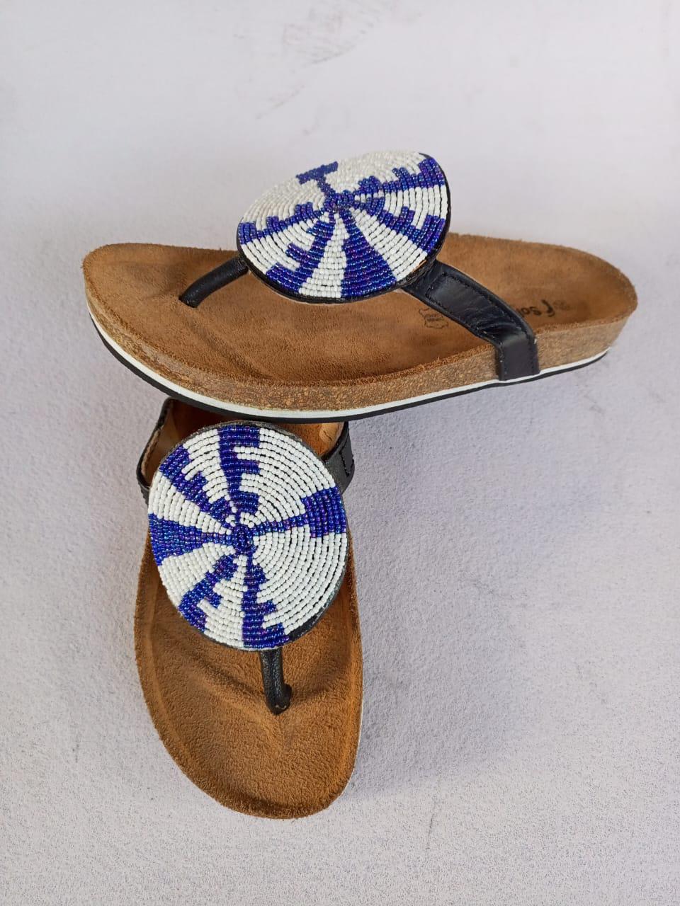 Handmade African Beaded Sandals/Authentic Maasai-Style Leather Flip-Flops Women/Boho Beach Sandals/Comfortable Summer Sandal African Gifts
