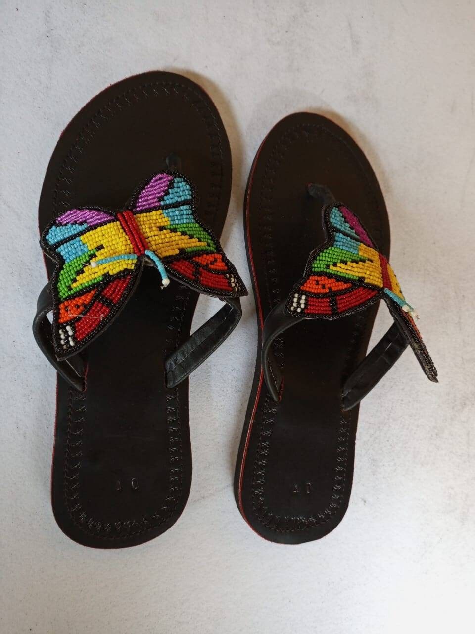Handmade African Beaded Sandals/Authentic Maasai-Style Leather Flip-Flops Women/Boho Beach Sandals/Comfortable Summer Sandal African Gifts