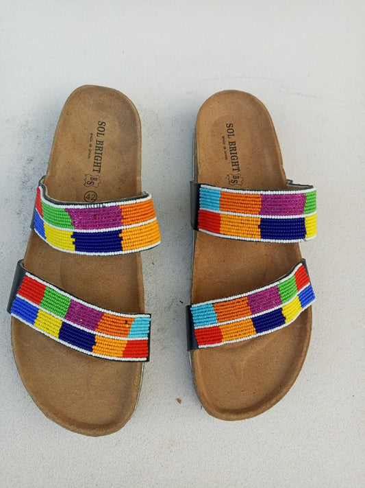Handmade African Beaded Sandals/Authentic Maasai-Style Leather Flip-Flops Women/Boho Beach Sandals/Comfortable Summer Sandal African Gifts
