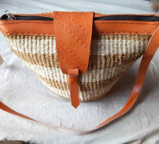 Handmade Woven Sisal Sling Bag - Boho Eco-Friendly Crossbody Bag | Sustainable Natural Fiber Purse | African Artisan Handcrafted Bag