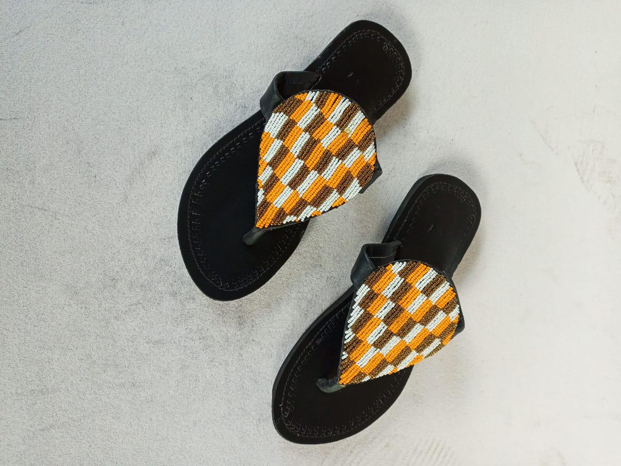 Handmade African Beaded Sandals/Authentic Maasai-Style Leather Flip-Flops Women/Boho Beach Sandals/Comfortable Summer Sandal African Gifts