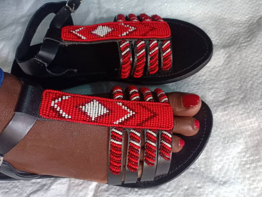 Handmade African Beaded Sandals/Authentic Maasai-Style Leather Flip-Flops Women/Boho Beach Sandals/Comfortable Summer Sandal African Gifts