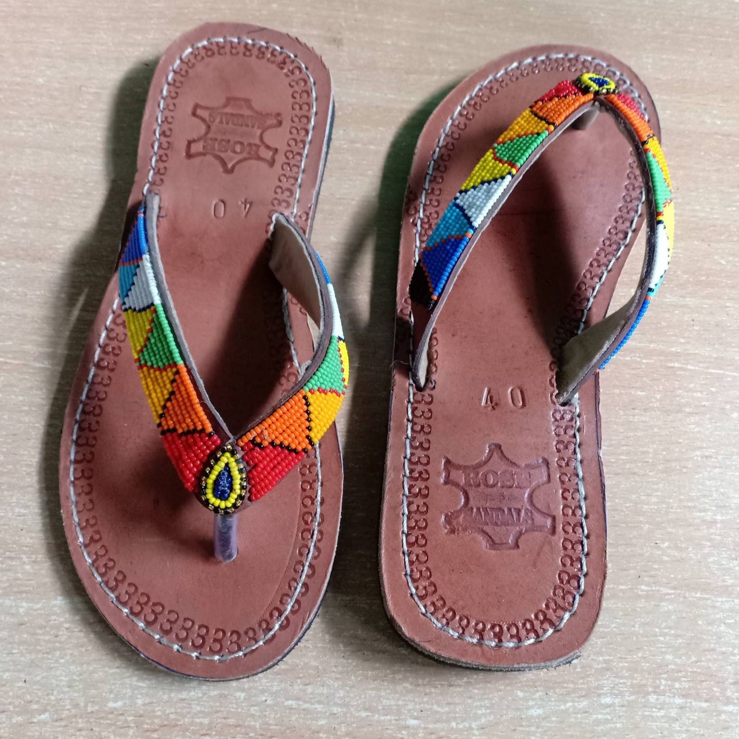 Handmade African Beaded Sandals/Authentic Maasai-Style Leather Flip-Flops Women/Boho Beach Sandals/Comfortable Summer Sandal African Gifts