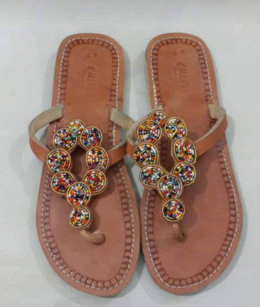 Handmade African Beaded Sandals/Authentic Maasai-Style Leather Flip-Flops Women/Boho Beach Sandals/Comfortable Summer Sandal African Gifts