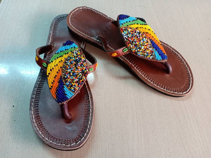 Handmade African Beaded Sandals/Authentic Maasai-Style Leather Flip-Flops Women/Boho Beach Sandals/Comfortable Summer Sandal African Gifts