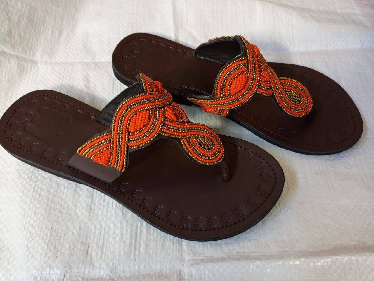 Handmade African Beaded Sandals/Authentic Maasai-Style Leather Flip-Flops Women/Boho Beach Sandals/Comfortable Summer Sandal African Gifts