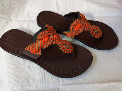 Handmade African Beaded Sandals/Authentic Maasai-Style Leather Flip-Flops Women/Boho Beach Sandals/Comfortable Summer Sandal African Gifts