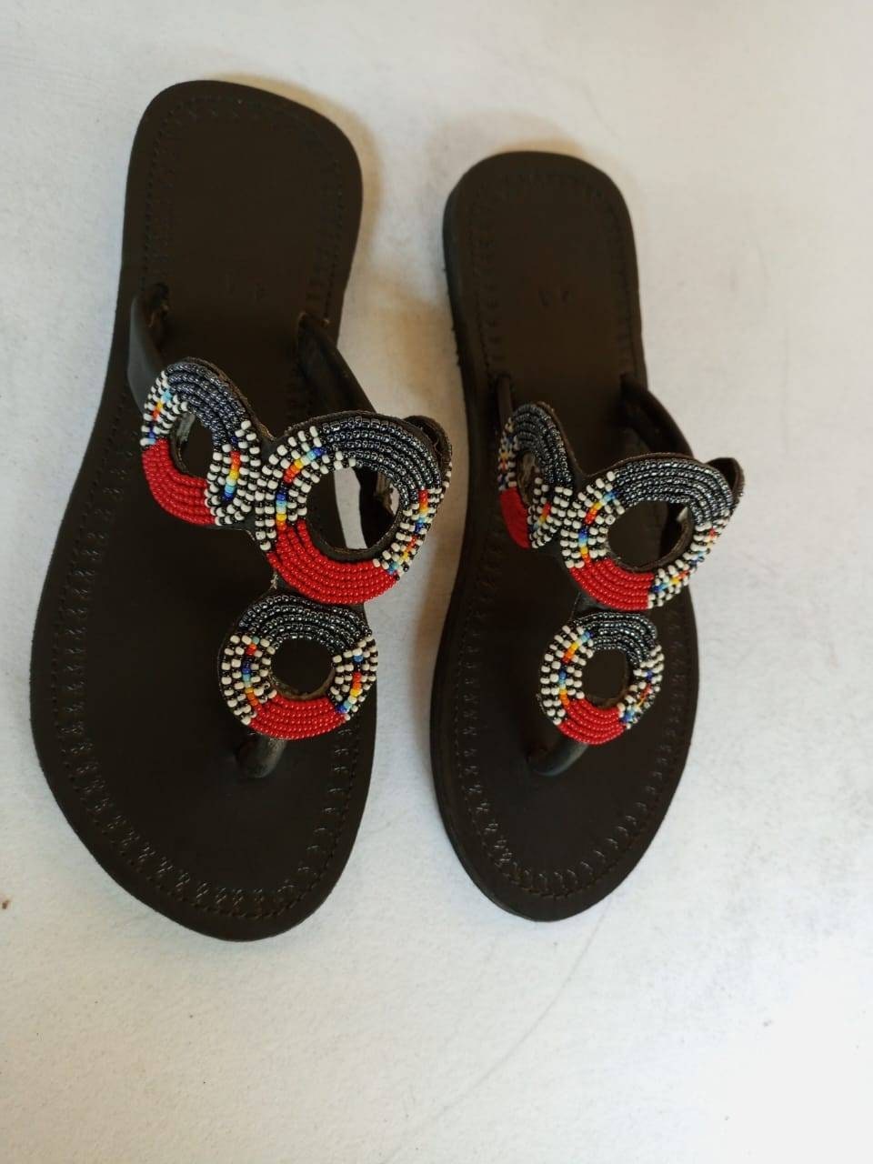 Handmade African Beaded Sandals/Authentic Maasai-Style Leather Flip-Flops Women/Boho Beach Sandals/Comfortable Summer Sandal African Gifts