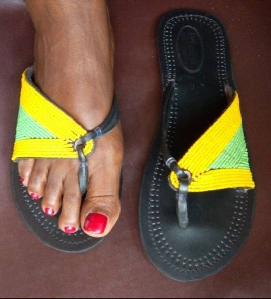 Handmade African Beaded Sandals/Authentic Maasai-Style Leather Flip-Flops Women/Boho Beach Sandals/Comfortable Summer Sandal African Gifts