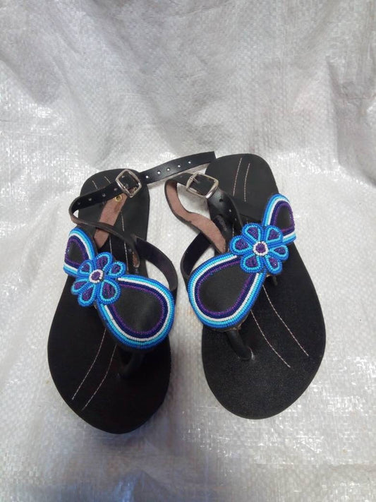 Handmade African Beaded Sandals/Authentic Maasai-Style Leather Flip-Flops Women/Boho Beach Sandals/Comfortable Summer Sandal African Gifts