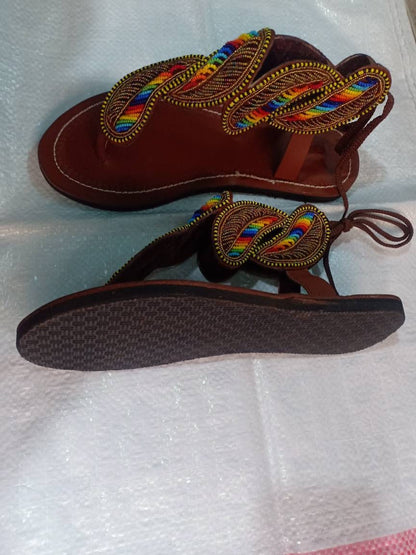 Handmade African Beaded Sandals/Authentic Maasai-Style Leather Flip-Flops Women/Boho Beach Sandals/Comfortable Summer Sandal African Gifts