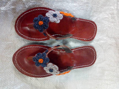 Handmade African Beaded Sandals/Authentic Maasai-Style Leather Flip-Flops Women/Boho Beach Sandals/Comfortable Summer Sandal African Gifts