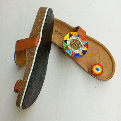 Handmade African Beaded Sandals/Authentic Maasai-Style Leather Flip-Flops Women/Boho Beach Sandals/Comfortable Summer Sandal African Gifts